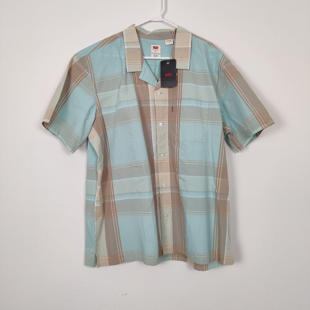 Levi's Men's Button Down Shirt in Blue Tan Plaid Size XL NEW 100% Cotton